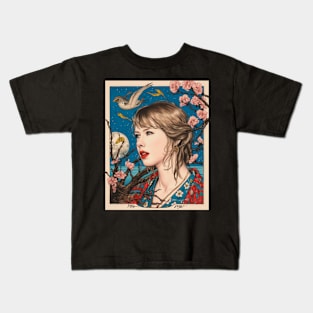 Graphical Geiko Taylor Vintage Cherry Blossom Woodblock Japanese Kids T-Shirt